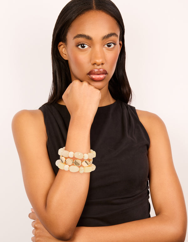 Gold & Acrylic Beaded Stretch Bracelets 3-Pack