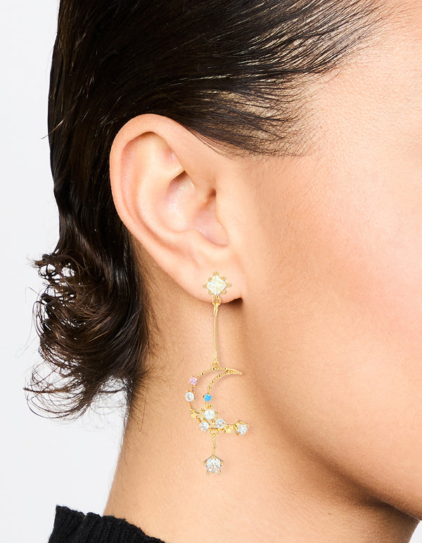 Gold Plated Cubic Zirconia Moon Drop Earrings