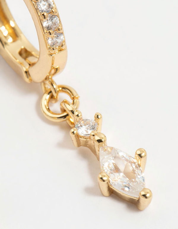 Gold Plated Diamante Marquise Huggie Earrings