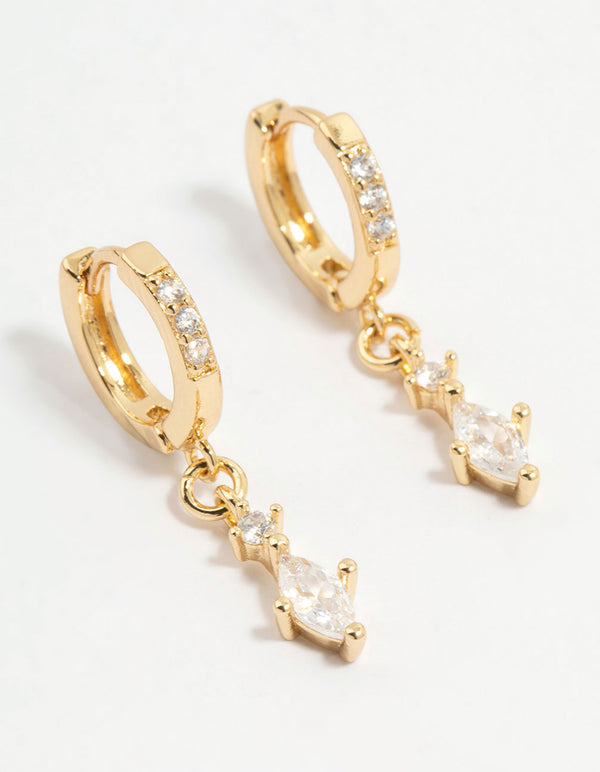 Gold Plated Diamante Marquise Huggie Earrings
