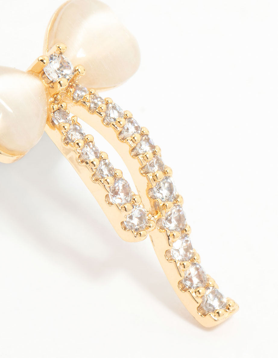 Gold Plated Diamante Bow Stud Earrings