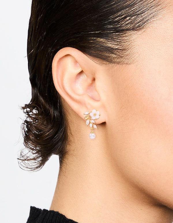 Gold Plated Pearl Flower Drop Earrings