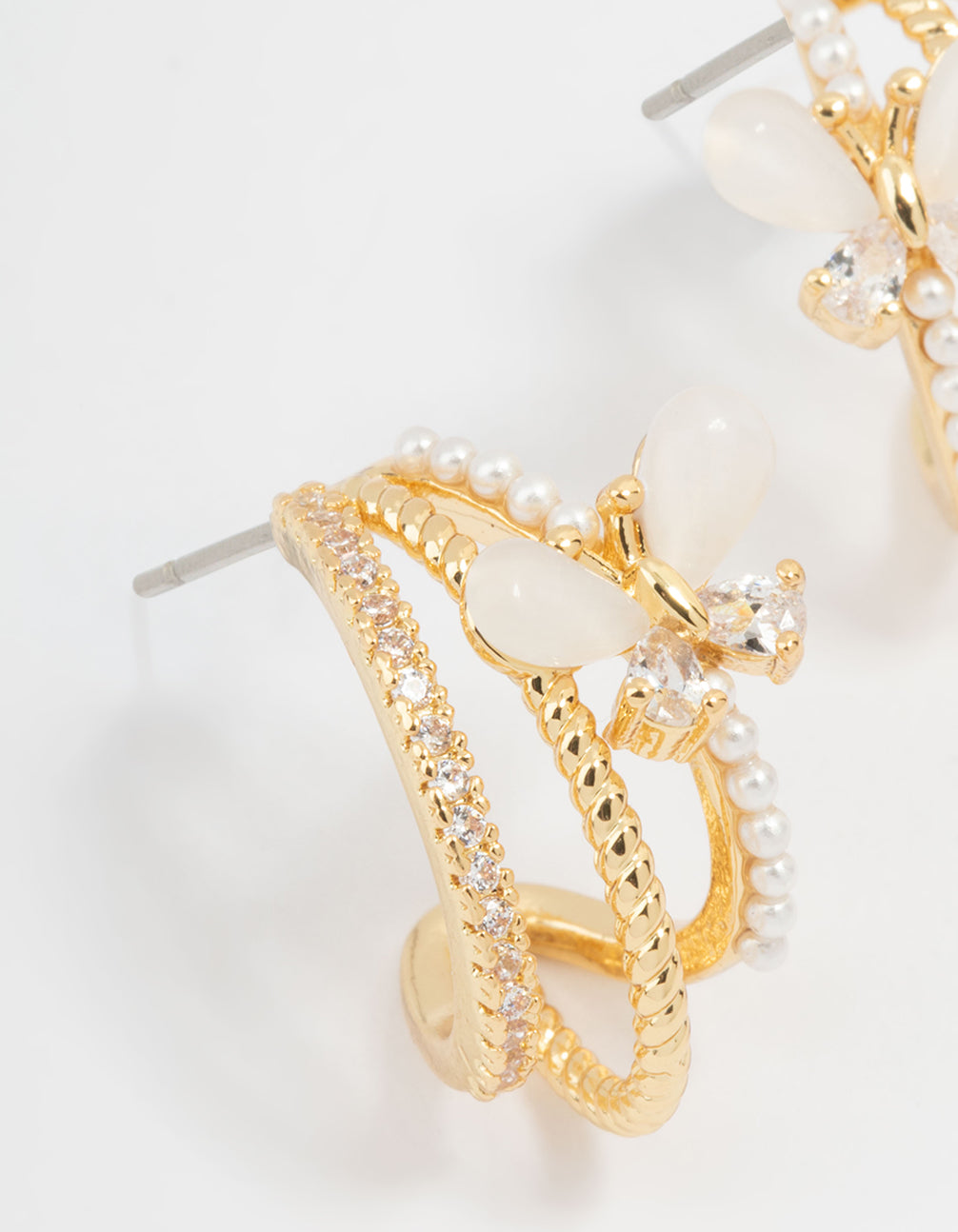 Gold Plated Pave Crystal Butterfly Jacket Earrings