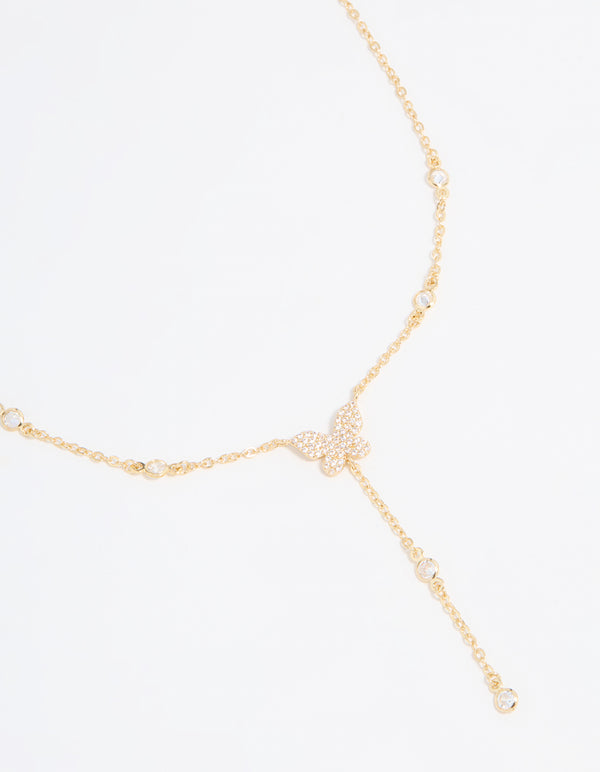 Gold Plated Cubic Zirconia Butterfly Y-Necklace