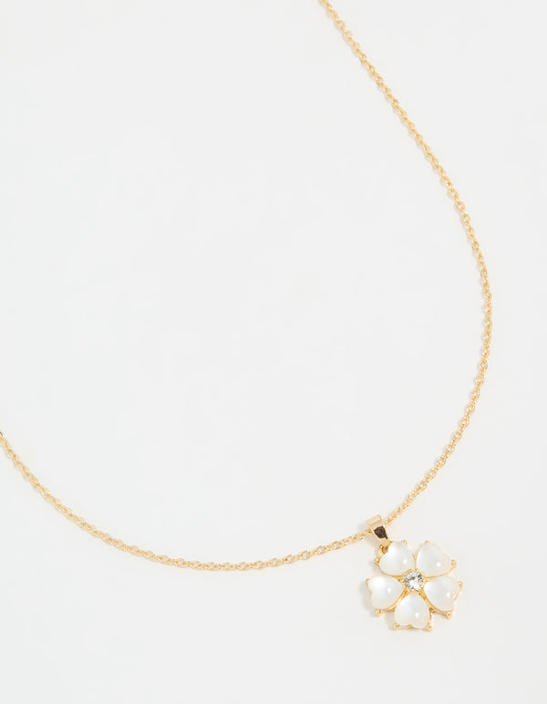 Gold Plated Catseye Flower Pendant Necklace