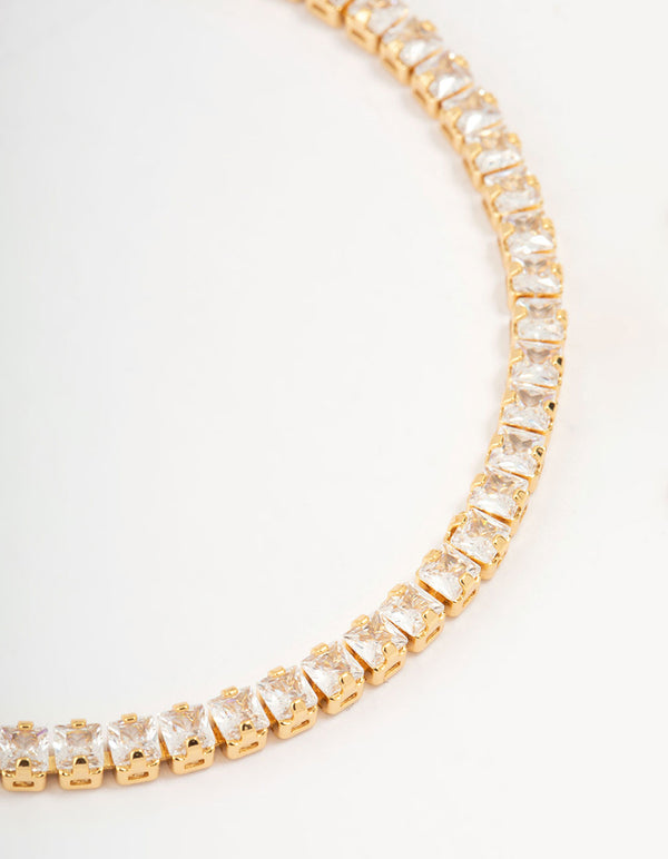 Gold Plated Cubic Zirconia Baguette Tennis Bracelet