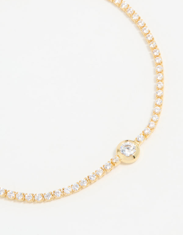 Gold Plated Cubic Zirconia Pave & Round Stone Bracelet