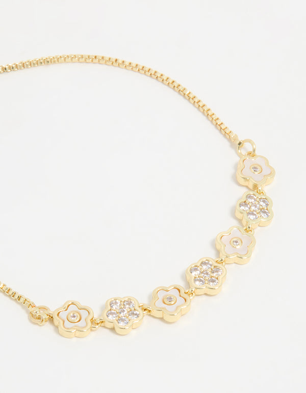 Gold Plated Multi Mini Flower Toggle Bracelet