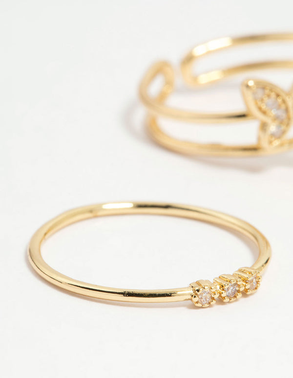 Gold Plated Cubic Zirconia Butterfly Rings 3-Pack