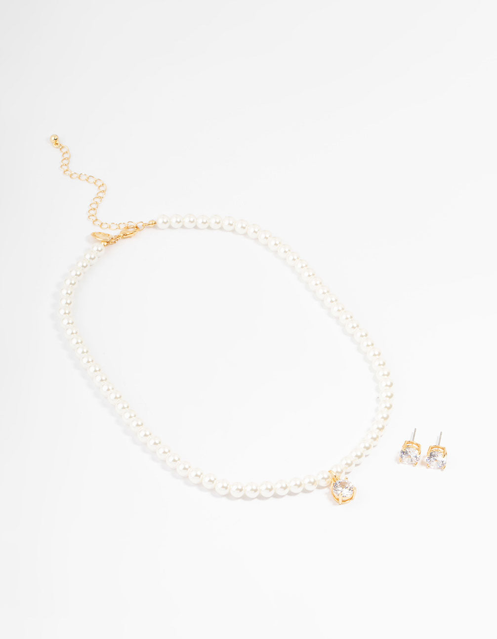 Gold Plated Pearl & Cubic Zirconia Necklace & Earring Set