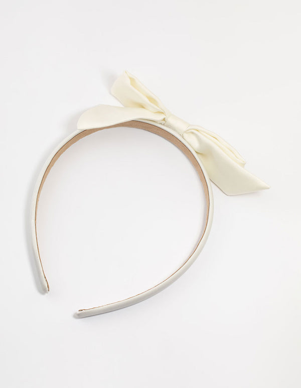 White Fabric Classic Slim Bow Headband