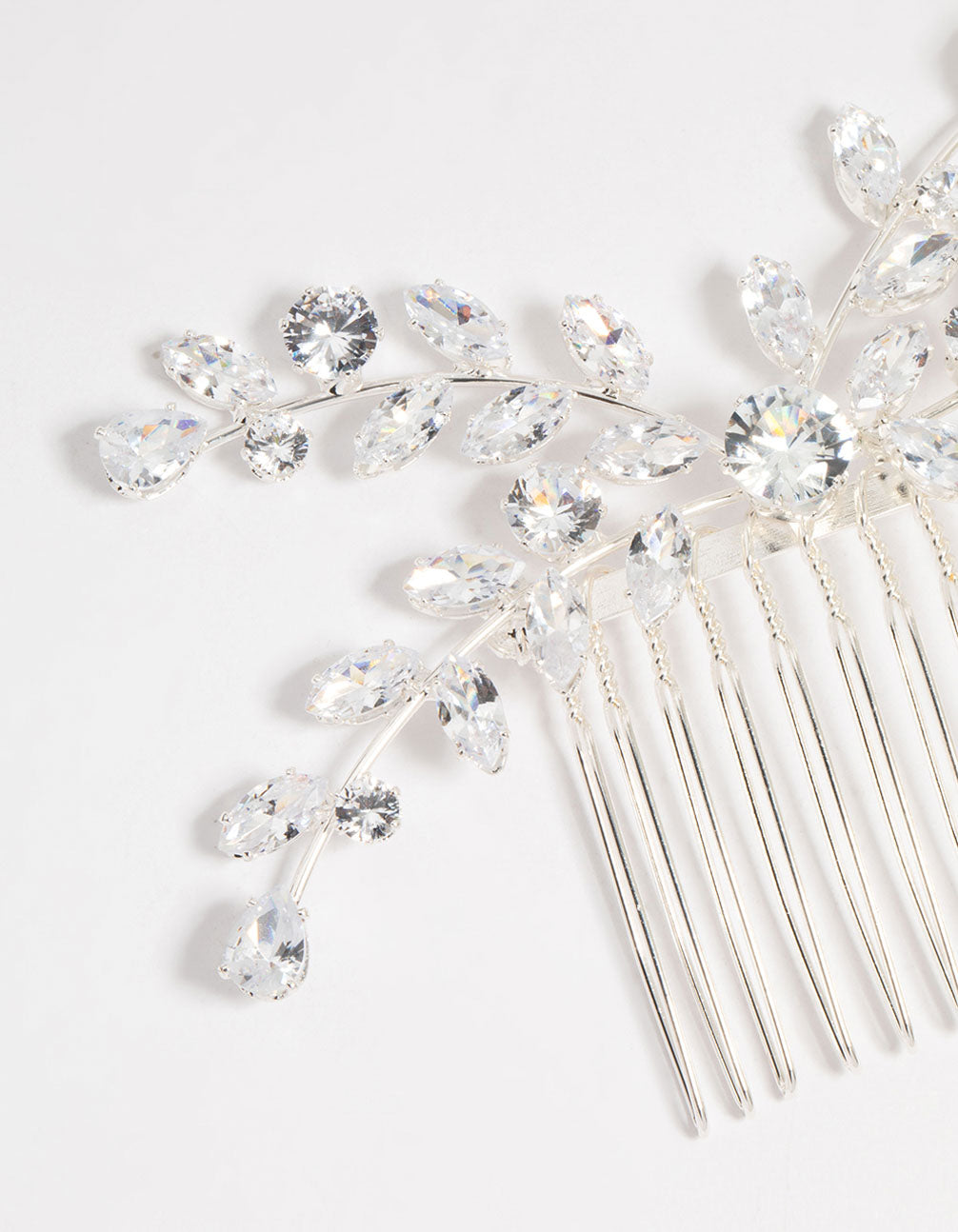 Silver Diamante Leaf Hair Comb