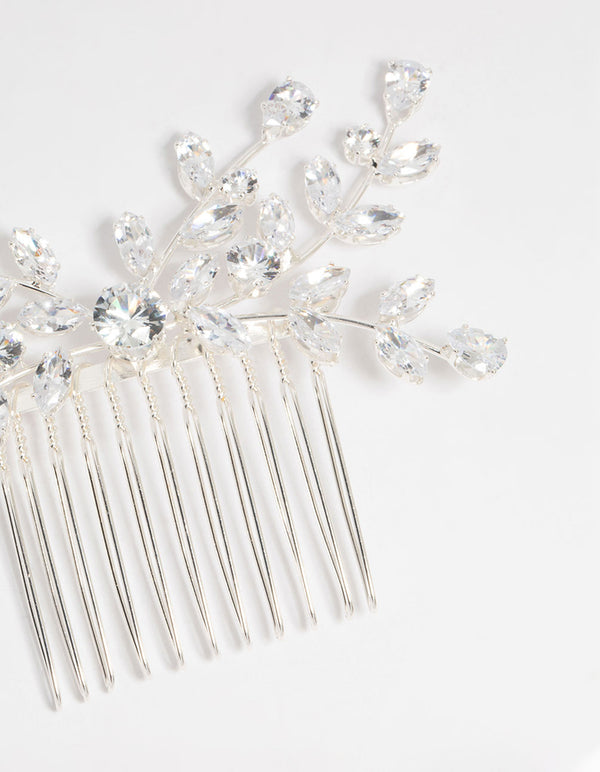 Silver Diamante Leaf Hair Comb