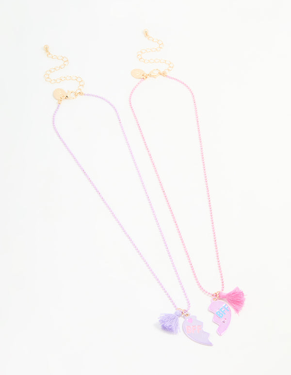 Kids Multicoloured Coted Metal Tassel Broken Heart BFF Necklace Set