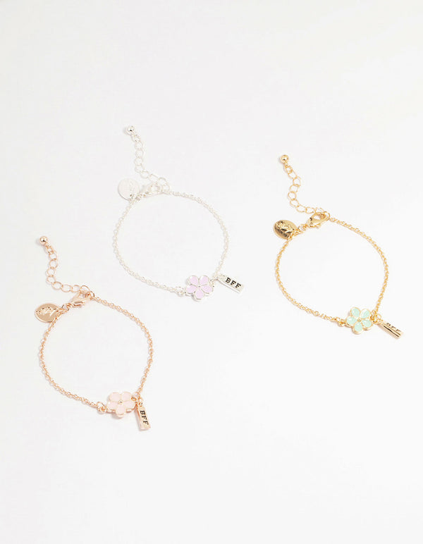 Kids Gold Flower Best Friends Bracelets 3-Pack