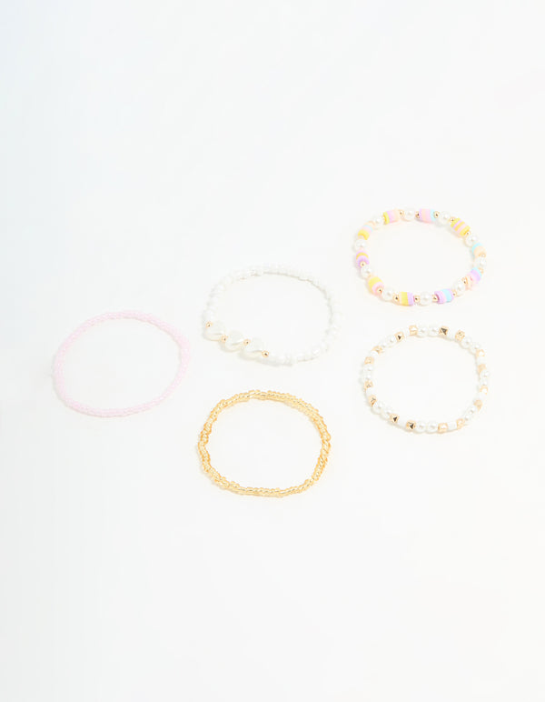 Kids Beaded Heart & Mixed Stretch Bracelets 5-Pack
