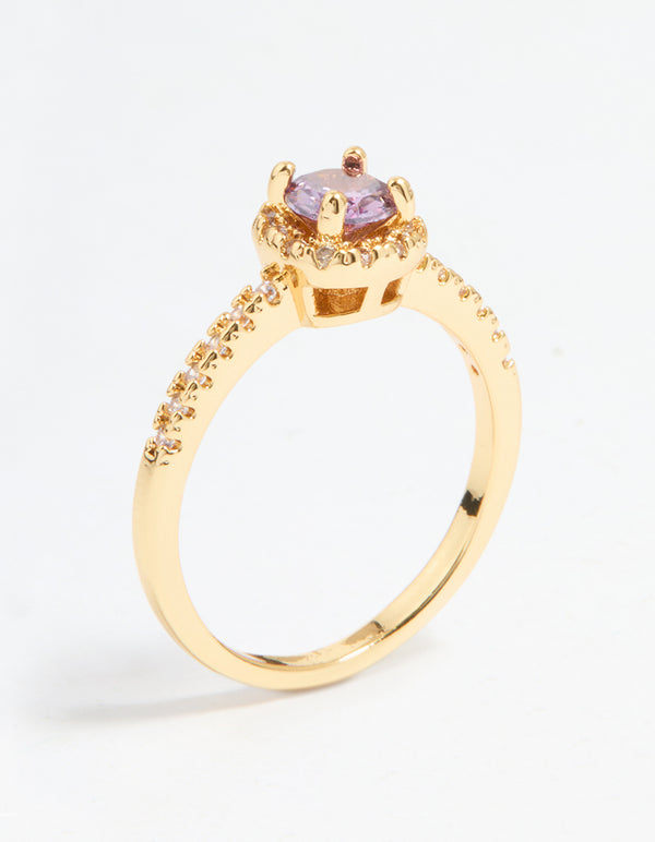 Gold Plated Purple Cubic Zirconia Mini Cushion Ring