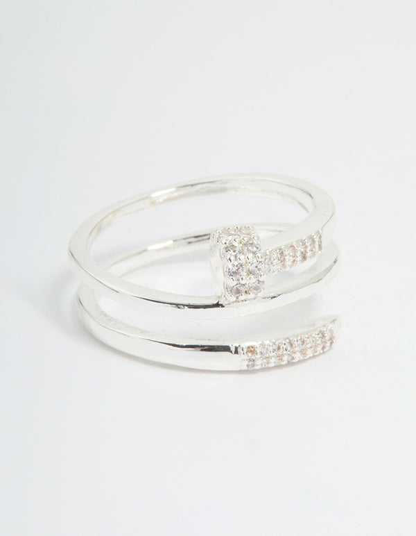 Silver Plated Cubic Zirconia Nail Wrap Ring