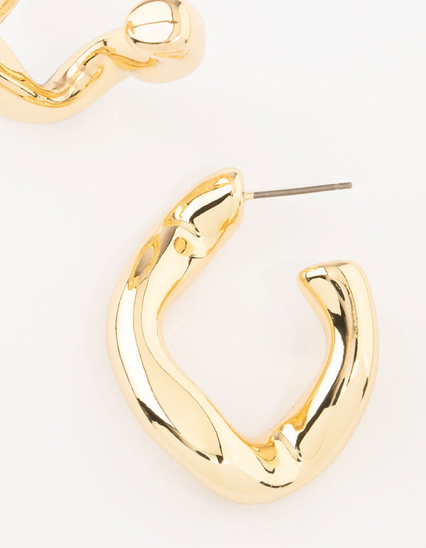 Gold Plated Twisted Wave Hoop Earrings