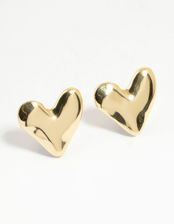 Gold Plated Organic Heart Stud Earrings