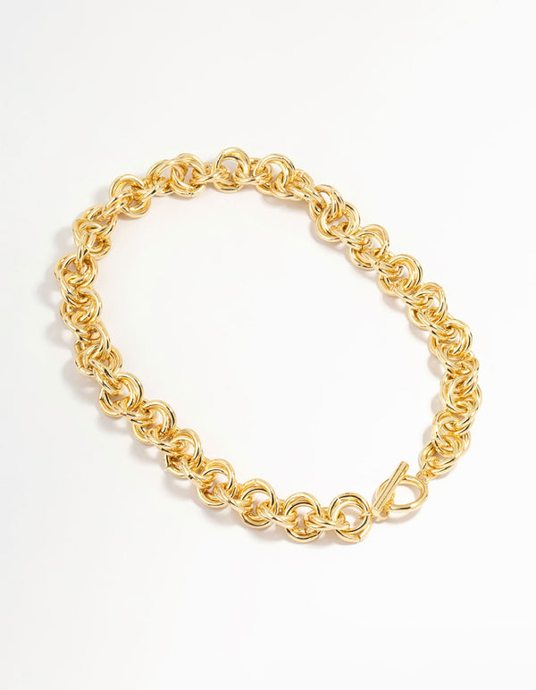Gold Plated Double O Link Chain Necklace