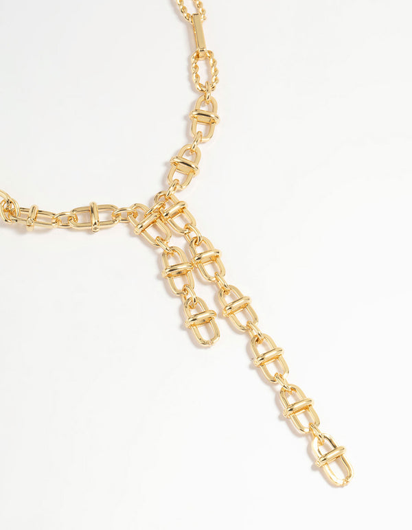 Gold Plated Mixed Link Y-Necklace