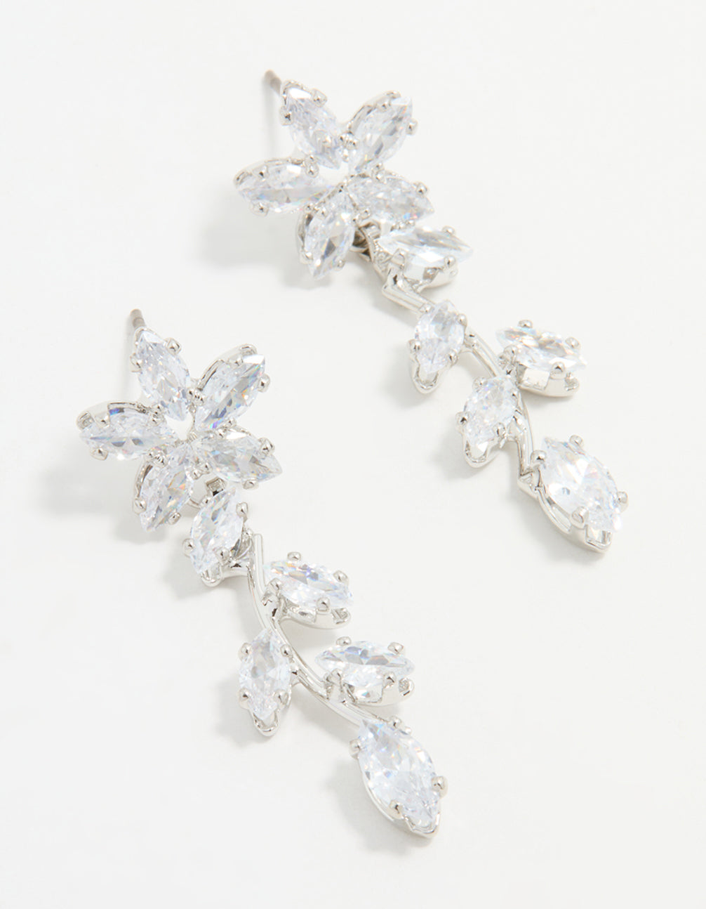 Silver Cubic Zirconia Flower Trail Drop Earrings