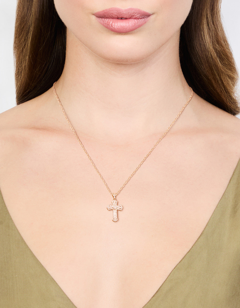 Gold Cubic Zirconia Mini Cross Necklace