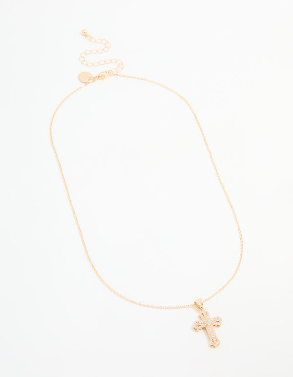 Gold Cubic Zirconia Mini Cross Necklace