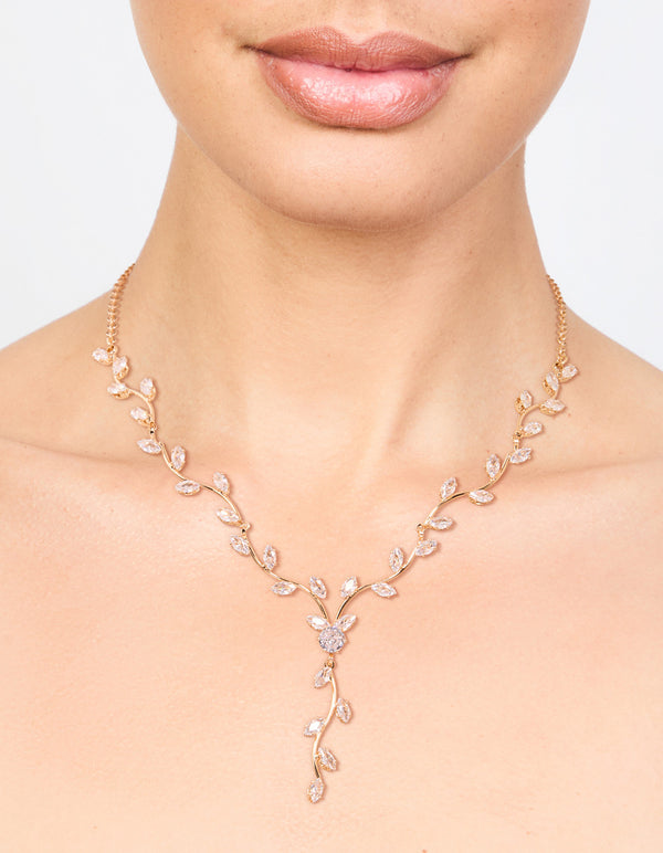 Gold Cubic Zirconia Vine Y-Necklace