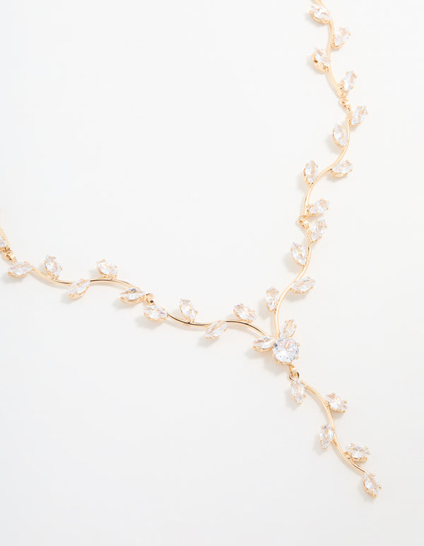 Gold Cubic Zirconia Vine Y-Necklace