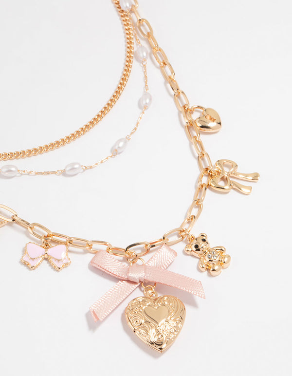 Gold Heart Locket & Pearl Layered Necklace