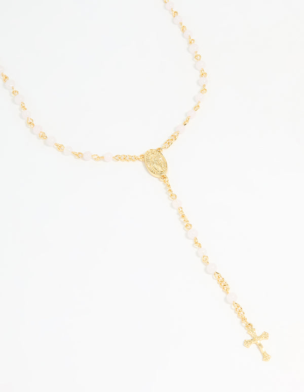 Gold Plated Rose Quartz Y-Necklace