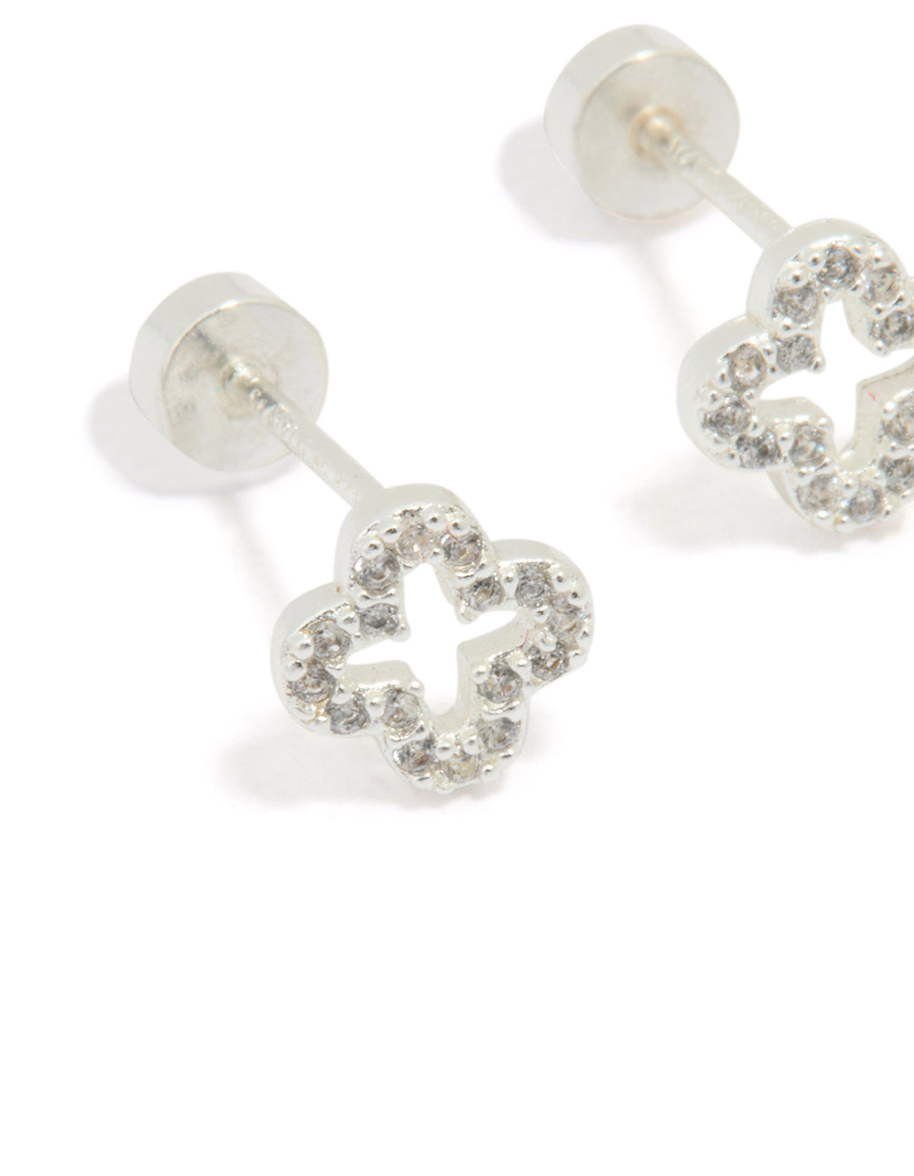 Sterling Silver Cubic Zirconia Hollow Pave Flower Stud Earrings