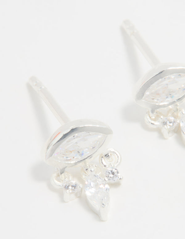 Sterling Silver Cubic Zirconia Evil Eye Drop Stud Earrings