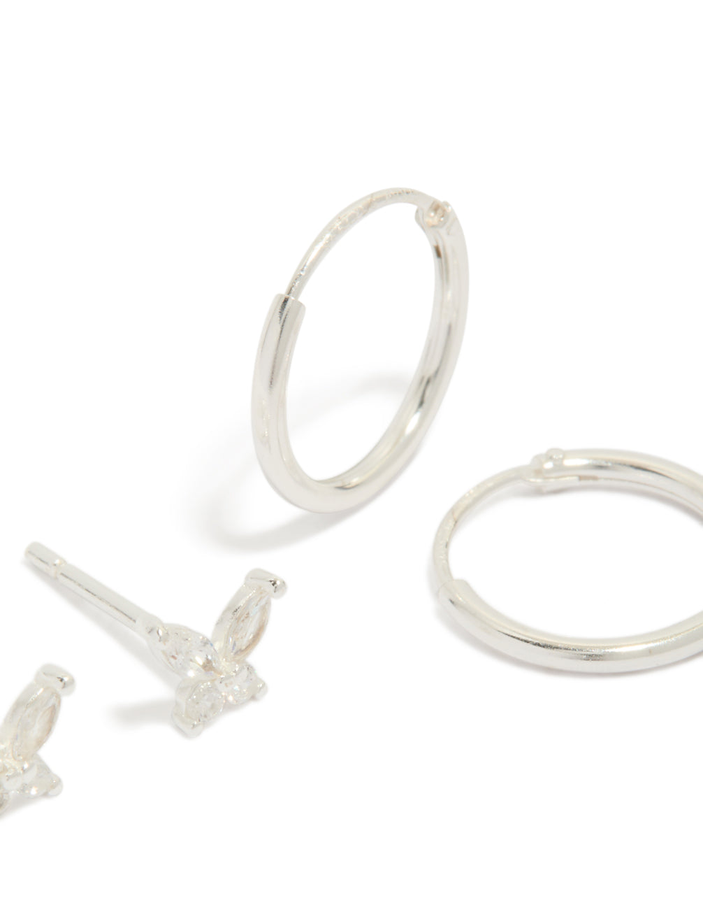 Sterling Silver Cubic Zirconia Butterfly Stud & Hoop Earrings 3-Pack