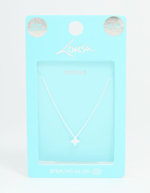 Sterling Silver Cubic Zirconia Micro Flower Pendant Necklace