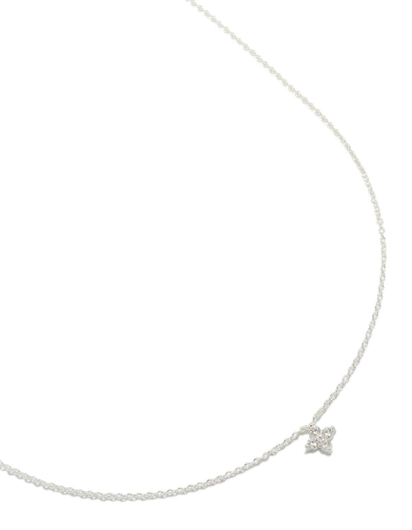 Crafted from sterling silver with cubic zirconia micro flower pendant in dainty style close up view