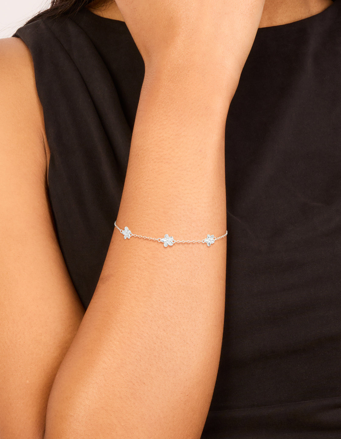 Sterling Silver Flower Trio Bracelet