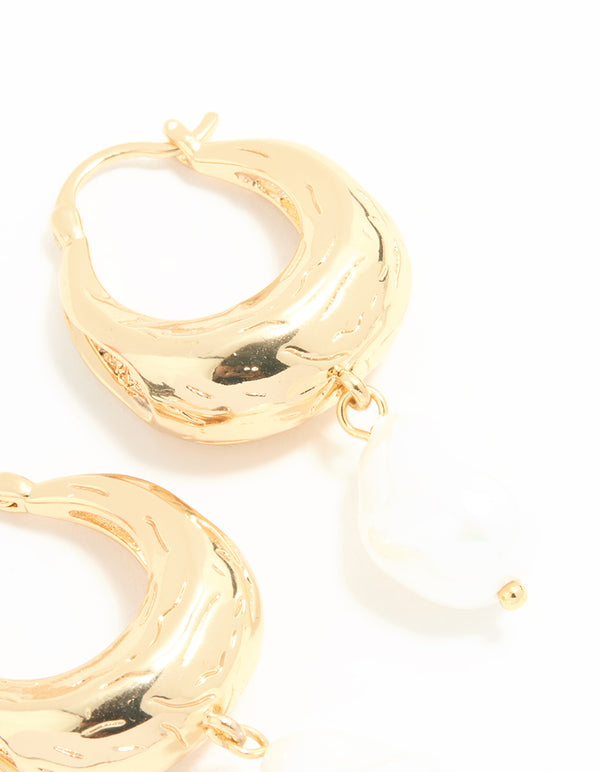 Gold Plated Pearl Drop Hoop Earrings