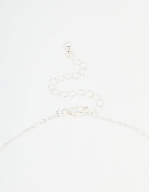 Silver Plated Diamante Outline Pendant Flower Necklace