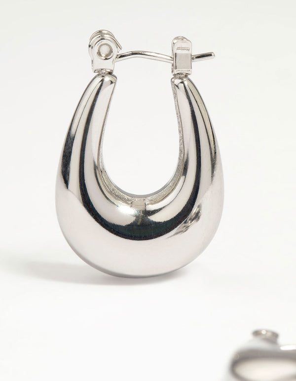Detailed waterproof stainless steel half hoop earrings with silver finish close up view