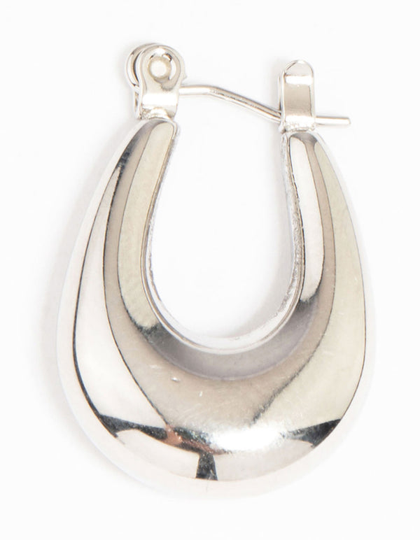 Crafted from waterproof stainless steel half hoop earrings with silver finish post detail view