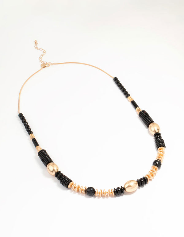 Gold & Black Beaded Layered Necklace