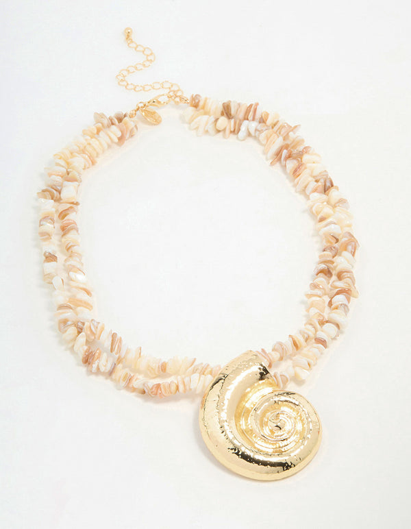 Gold Genuine Shell Pendant Necklace