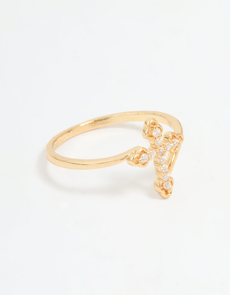 Gold Plated Cubic Zirconia Cross Ring - Lovisa