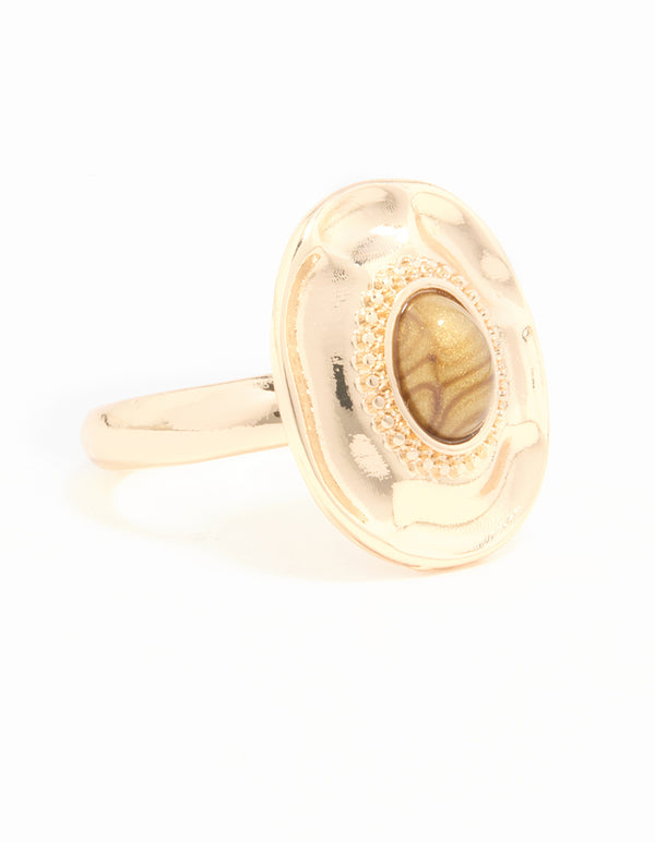 Gold Oval Statement Stone Ring