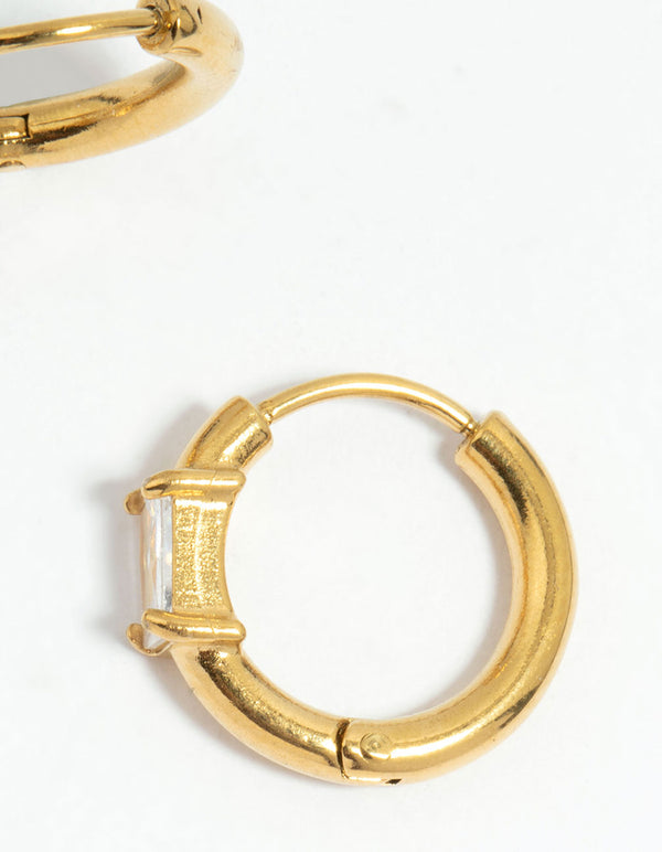 Waterproof Gold Plated Stainless Steel Cubic Zirconia Stud & Huggie Earrings 2-Pack