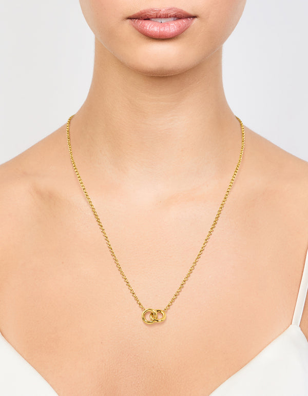 Waterproof Gold Plated Stainless Steel Double Ring Pendant Necklace