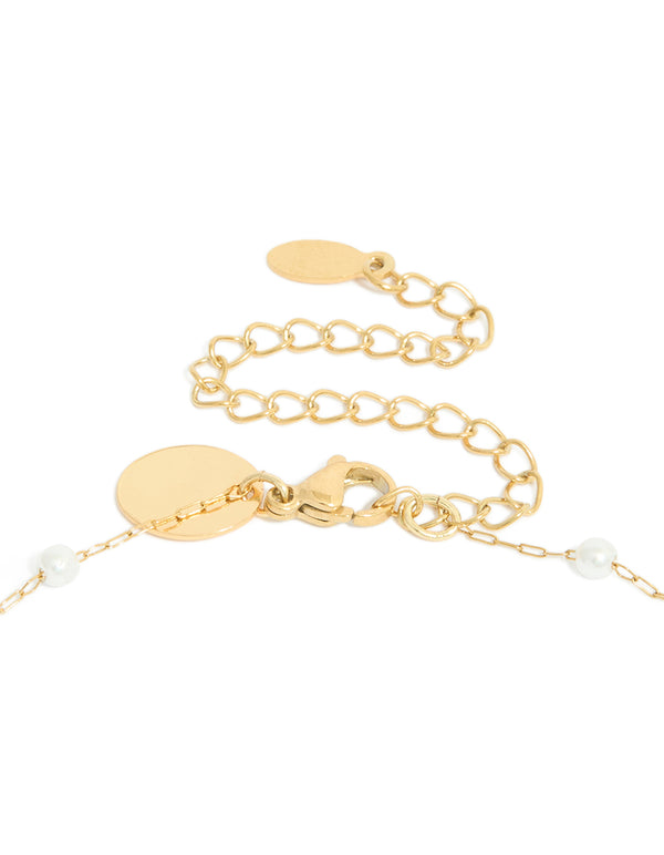 Waterproof Gold Plated Stainless Steel Pearl Y-Necklace